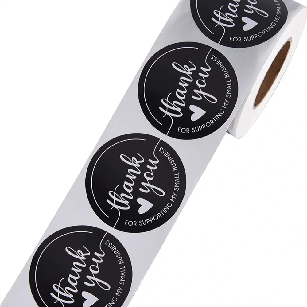 🖤50 Black and white 2 inch Thank you stickers - Picture 5 of 5